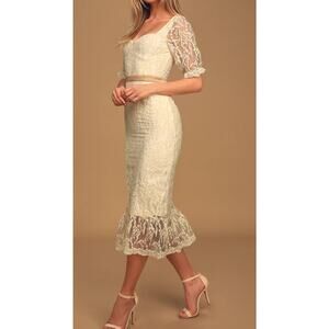 Lulus Sweetheart Like You Cream Color Embroidered Ruffled Midi
Dress SIZE L. NEW